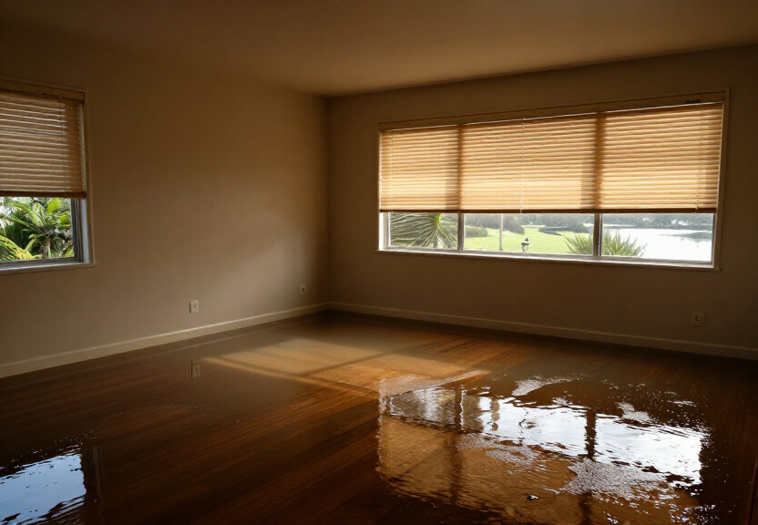 Flooded subfloor in a Bidwill property before drying